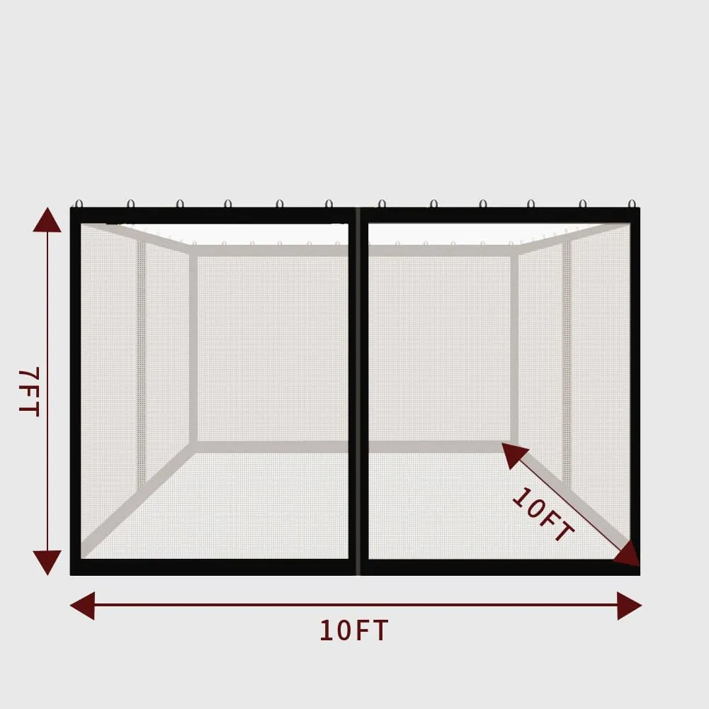 10' x 10' Gazebo Replacement Mosquito Netting, Gazebo Universal Netting Outdoor, 4-Panel Screen Walls Privacy Curtain for Outdoor Patio with Zipper