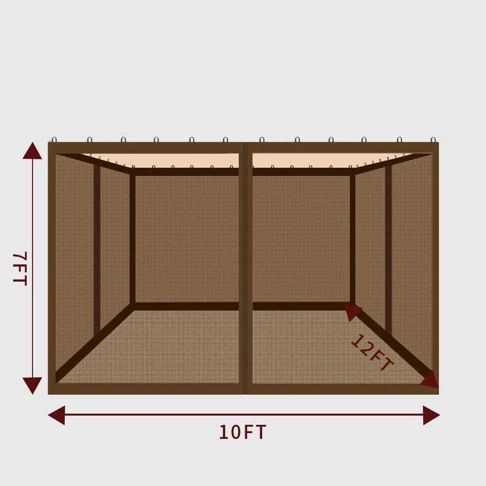 10' X 12' Gazebo Replacement Mosquito Netting, Gazebo Universal Netting Outdoor, 4-Panel Screen Walls Privacy Curtain for Outdoor Patio with Zipper (Brown)