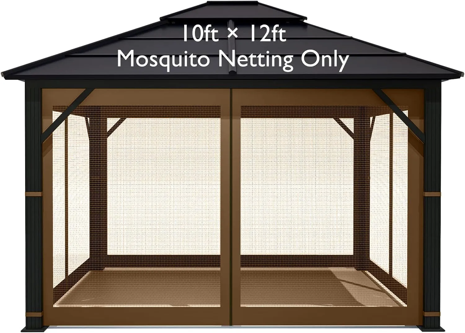 10' X 12' Gazebo Replacement Mosquito Netting, Gazebo Universal Netting Outdoor, 4-Panel Screen Walls Privacy Curtain for Outdoor Patio with Zipper (Brown)