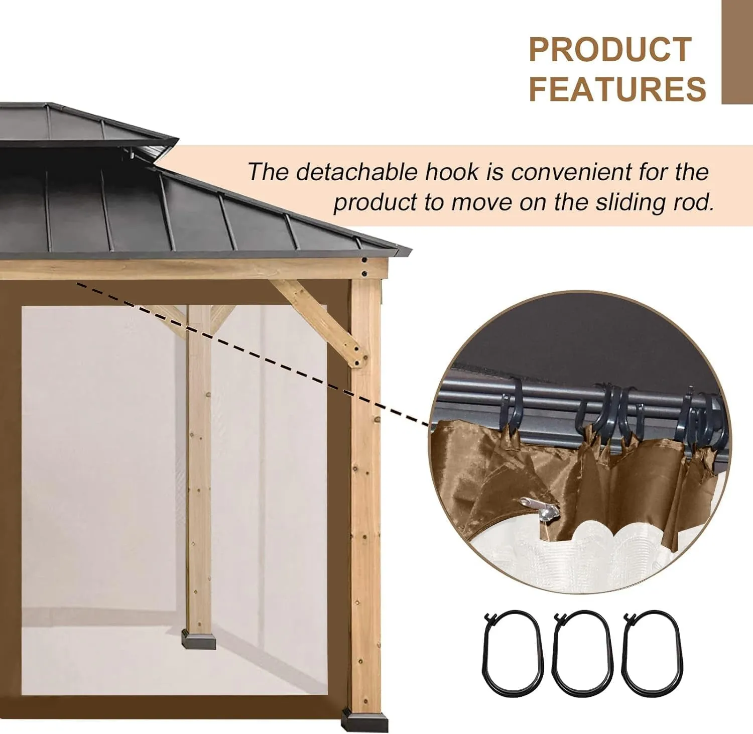 10' X 12' Gazebo Replacement Mosquito Netting, Gazebo Universal Netting Outdoor, 4-Panel Screen Walls Privacy Curtain for Outdoor Patio with Zipper (Brown)