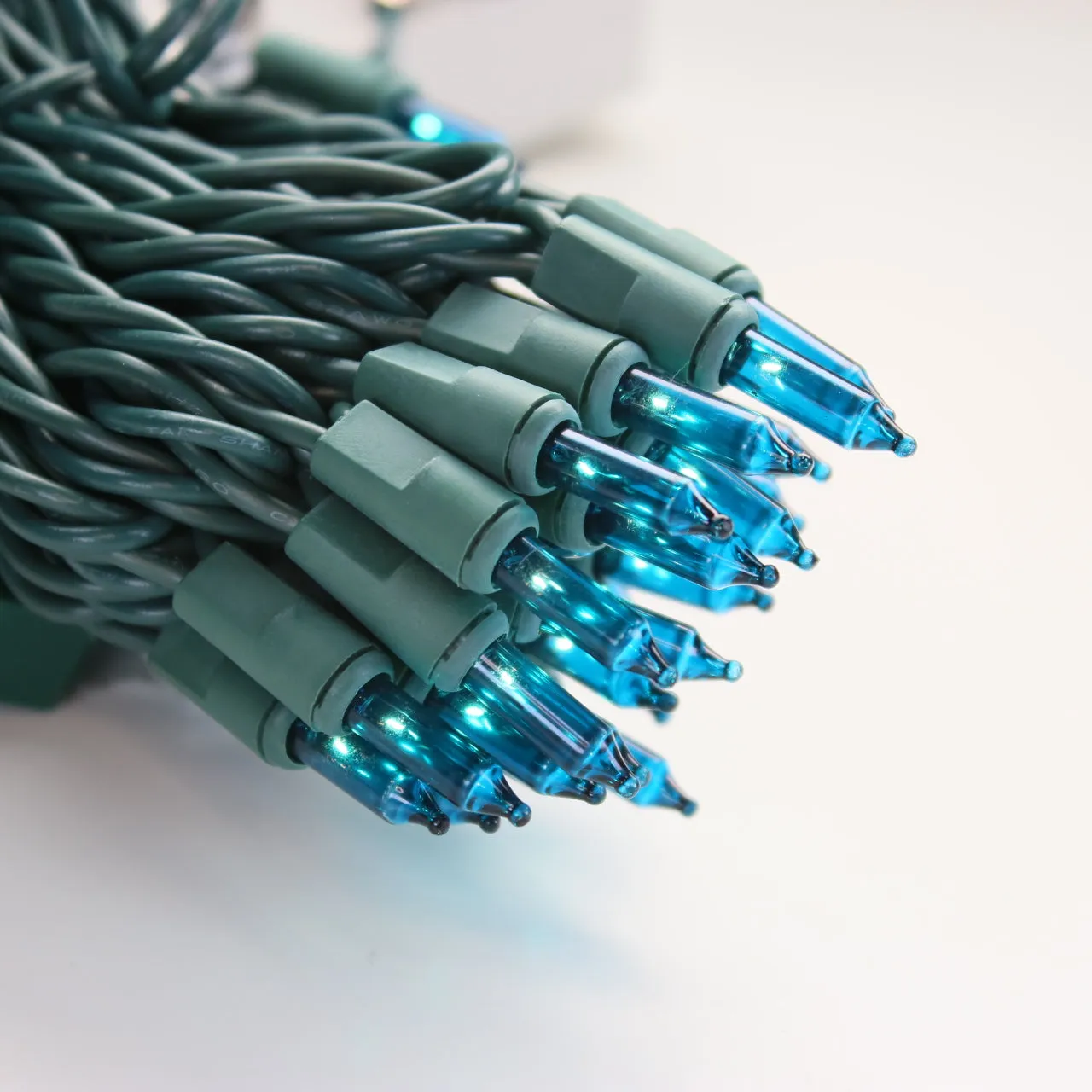 100-bulb Teal Mini Lights, 2.5" Spacing, Green Wire