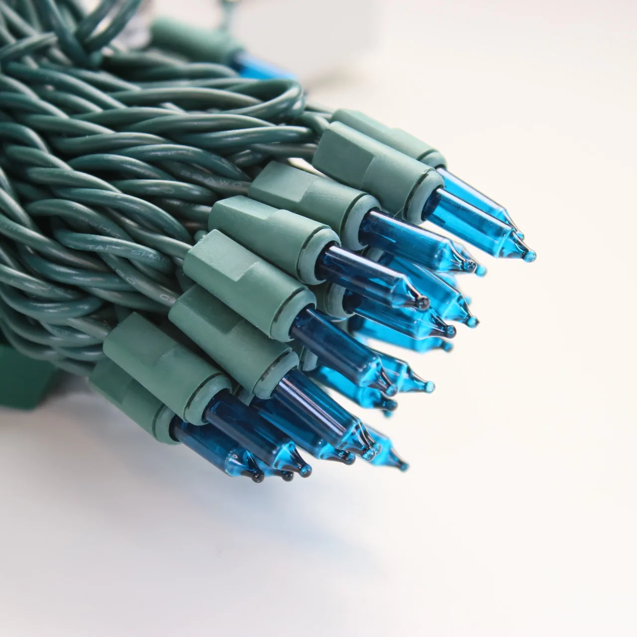 100-bulb Teal Mini Lights, 2.5" Spacing, Green Wire