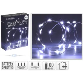 100 Silver Wire LED Lights - Cool White