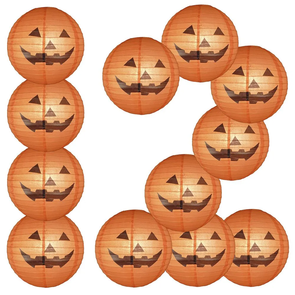 12 PACK | 16" Happy Jack-O-Lantern Halloween Paper Lantern