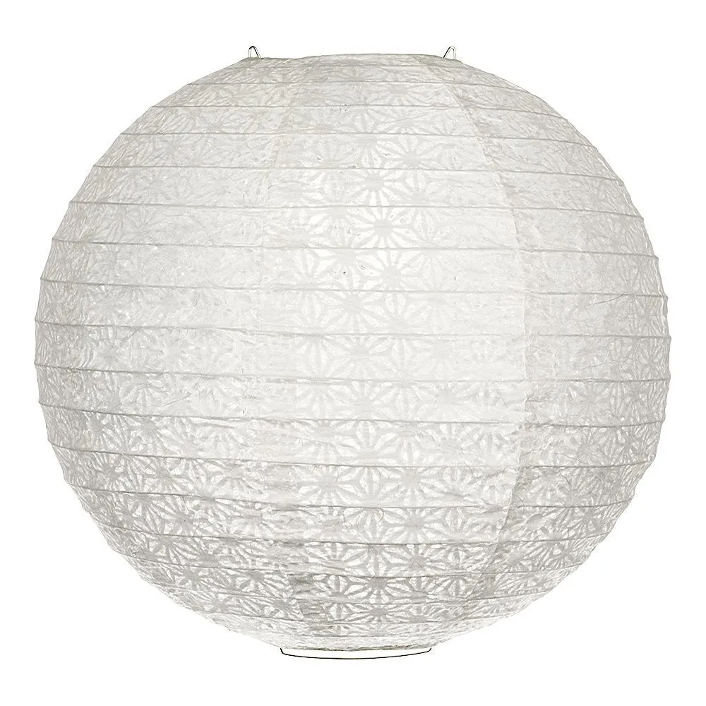 12" White Daisy Japanese Kozo Unryu Fibrous Paper Lantern Shade, Hanging Decoration