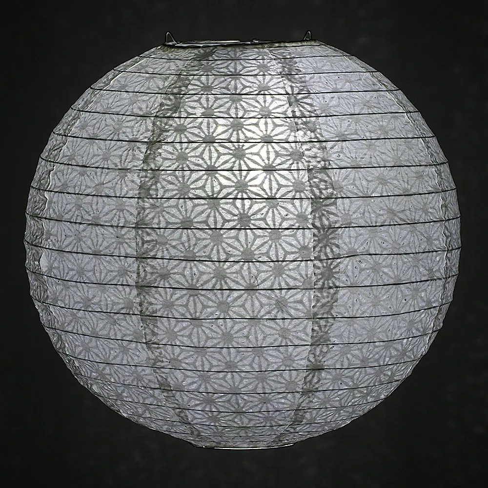 12" White Daisy Japanese Kozo Unryu Fibrous Paper Lantern Shade, Hanging Decoration