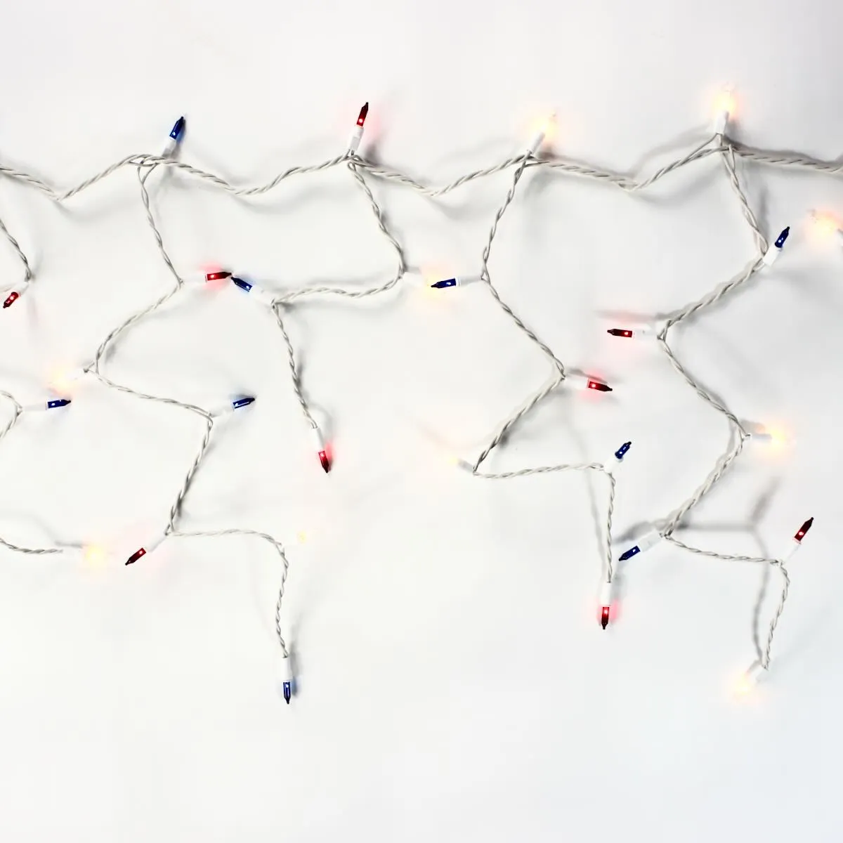 150-bulb Red White Blue Glass Icicle Lights, White Wire