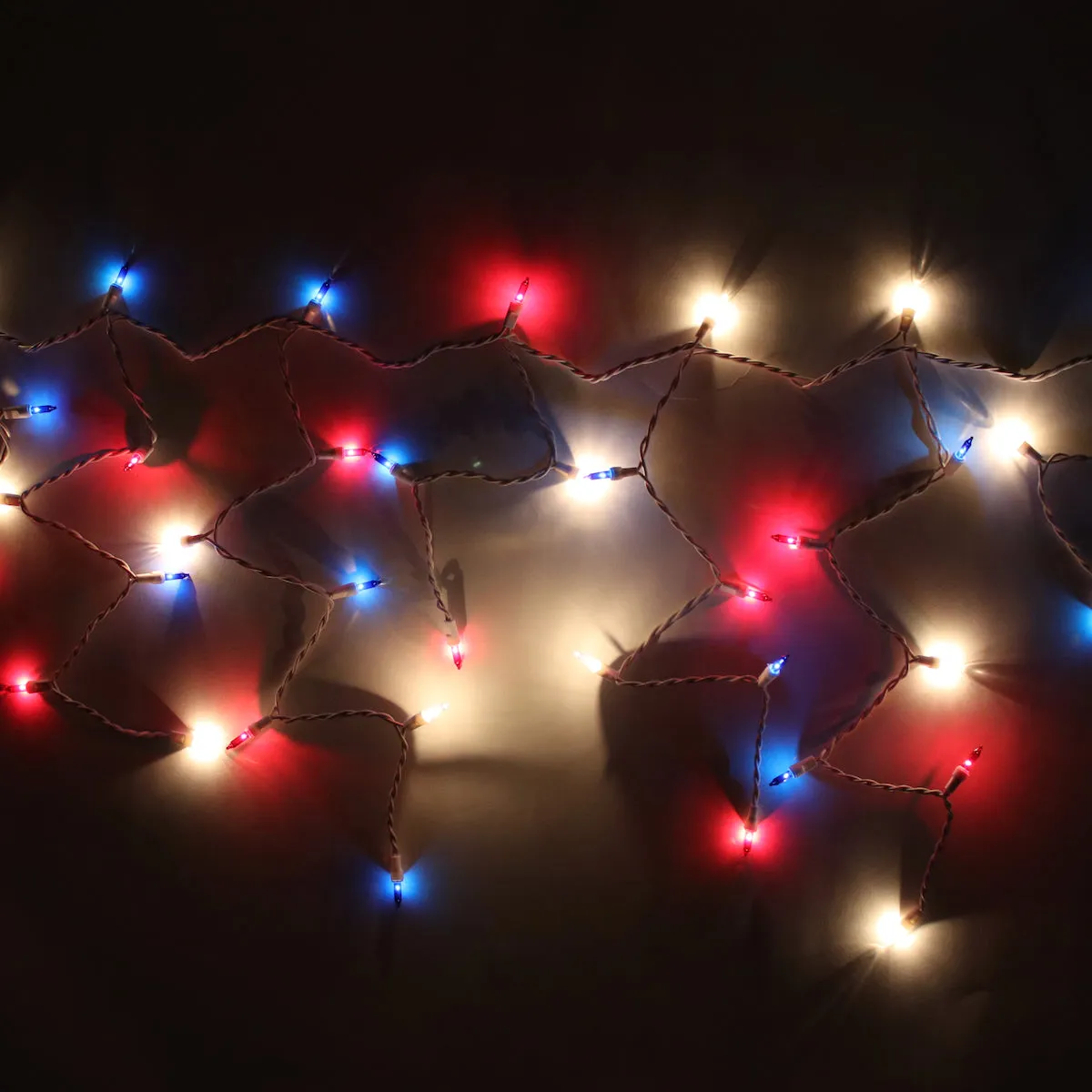 150-bulb Red White Blue Glass Icicle Lights, White Wire