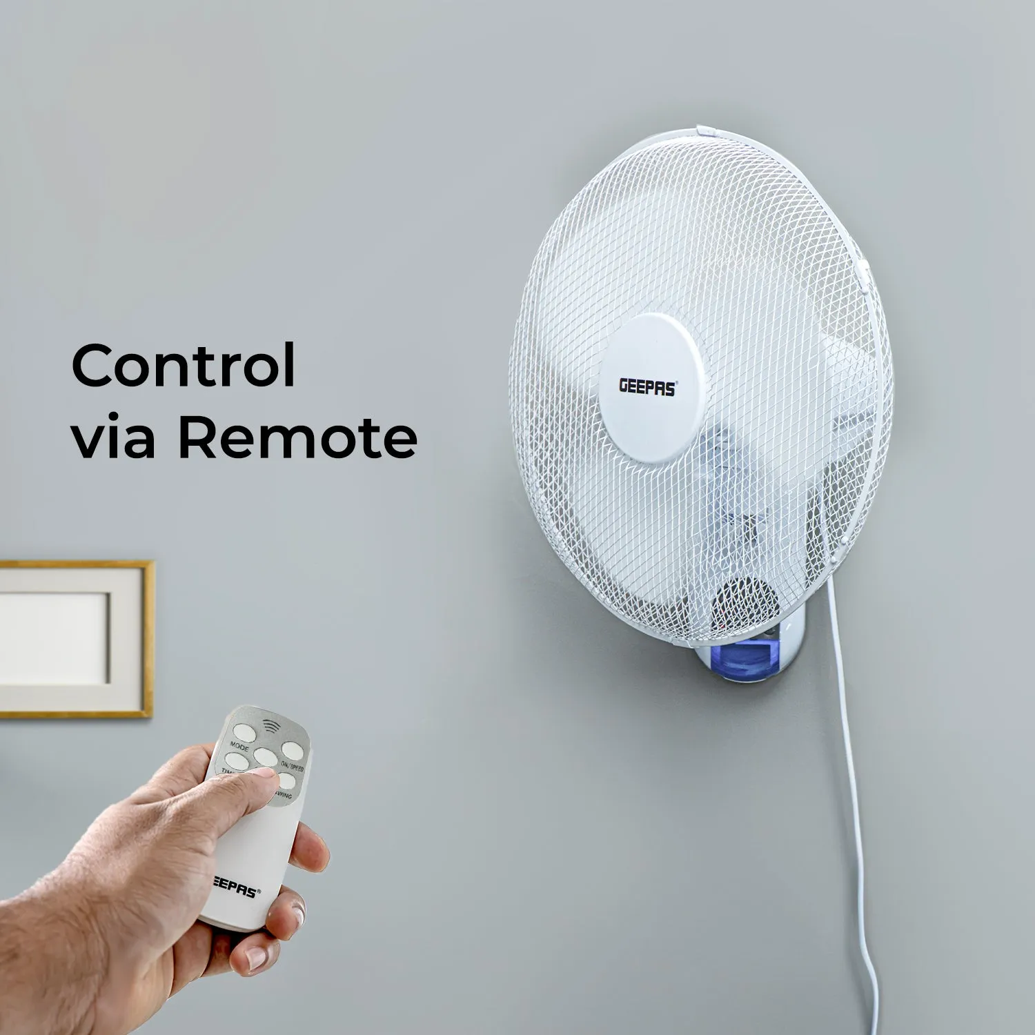 16" White Remote Controlled Three-Speed Wall Fan 45W