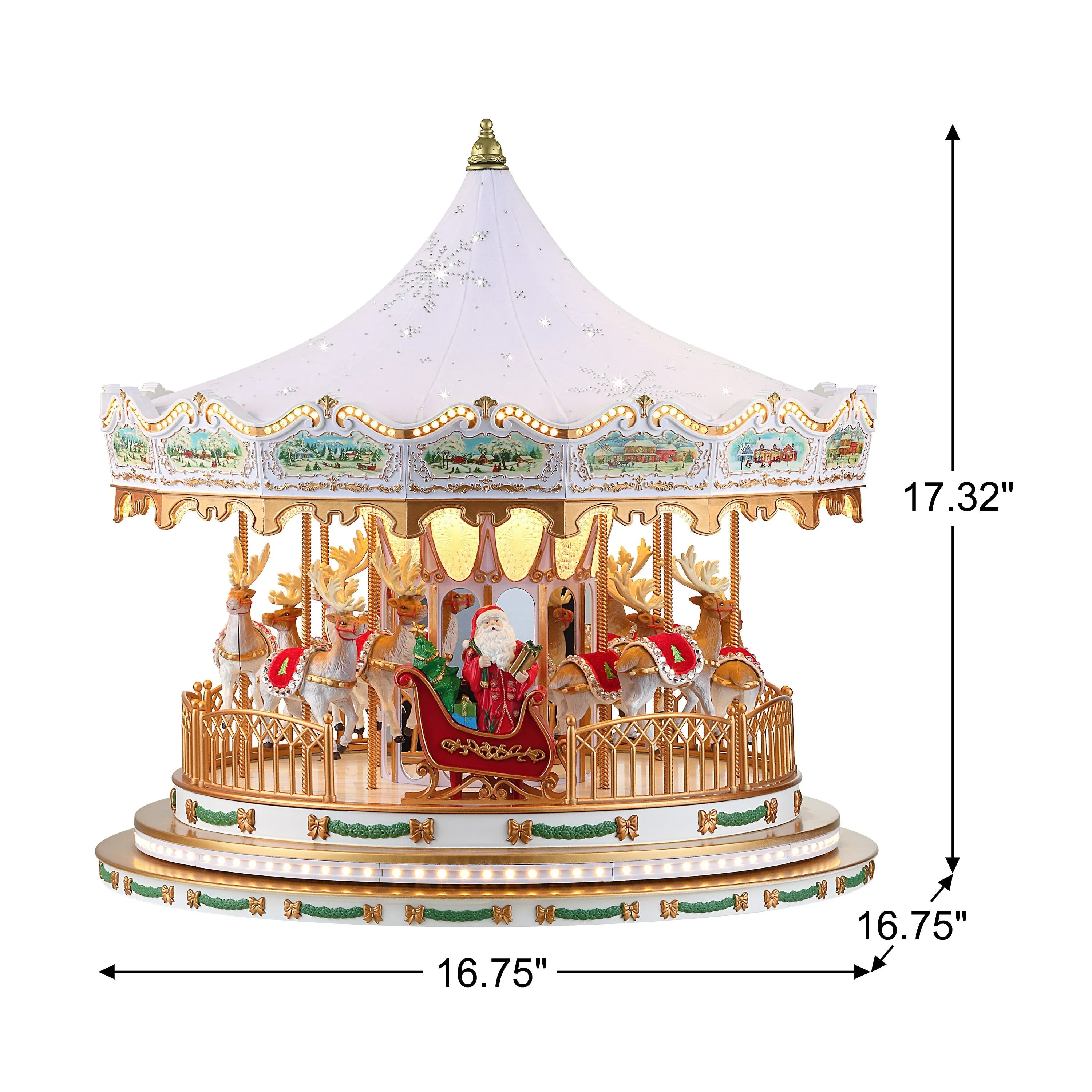 17 in. Animated Deluxe Crystal Carousel - White