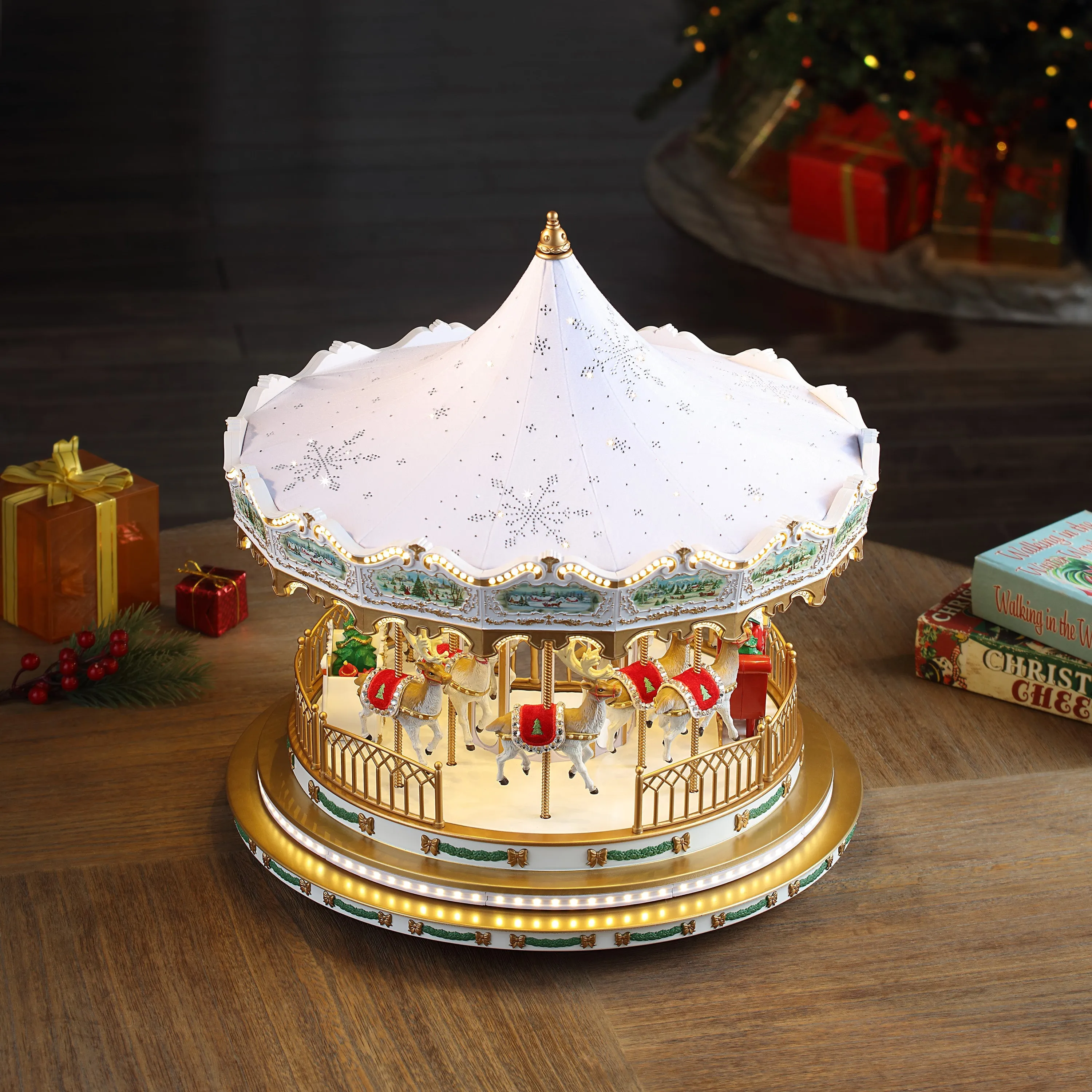 17 in. Animated Deluxe Crystal Carousel - White