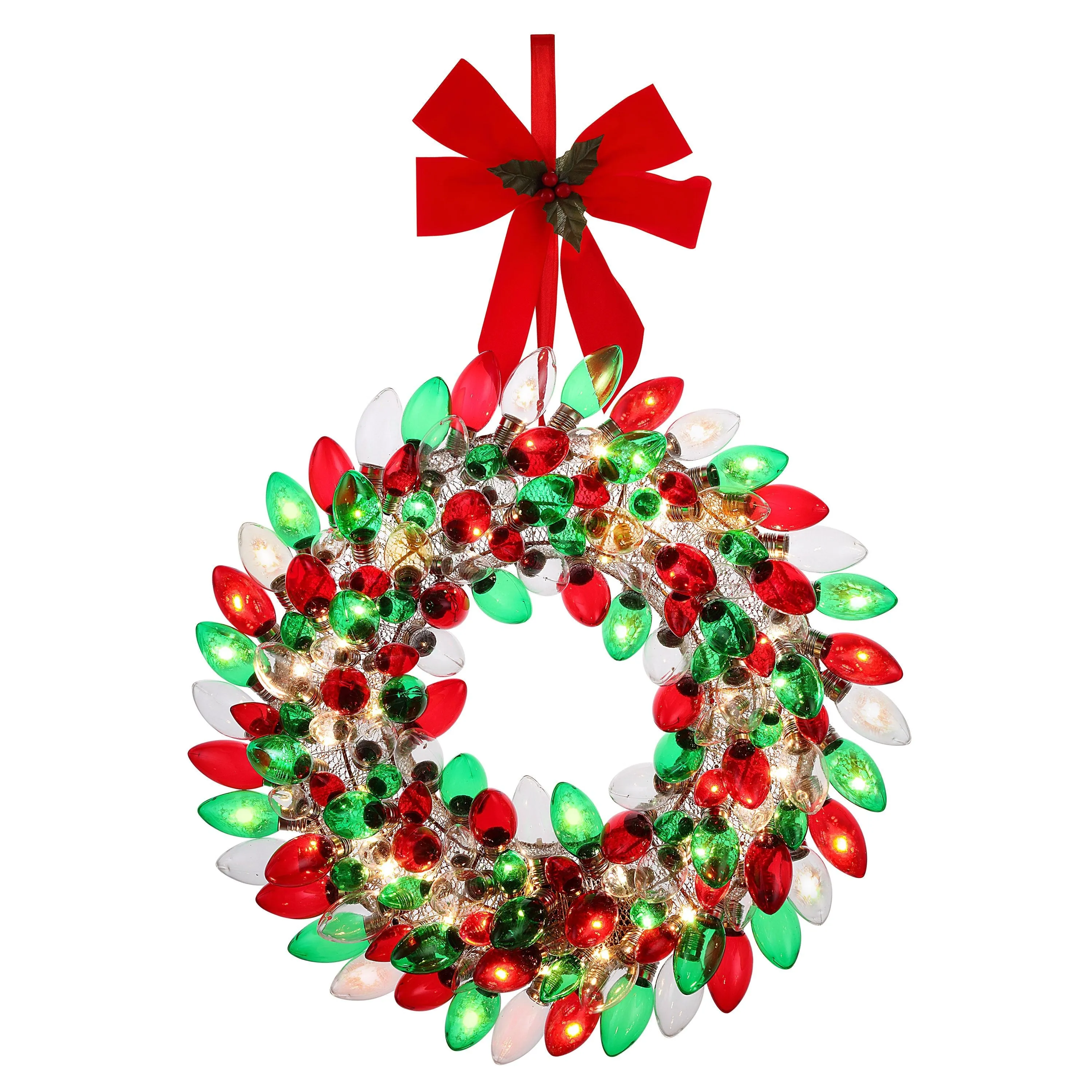 17 in. Retro C9 Bulb Wreath - Red and Green