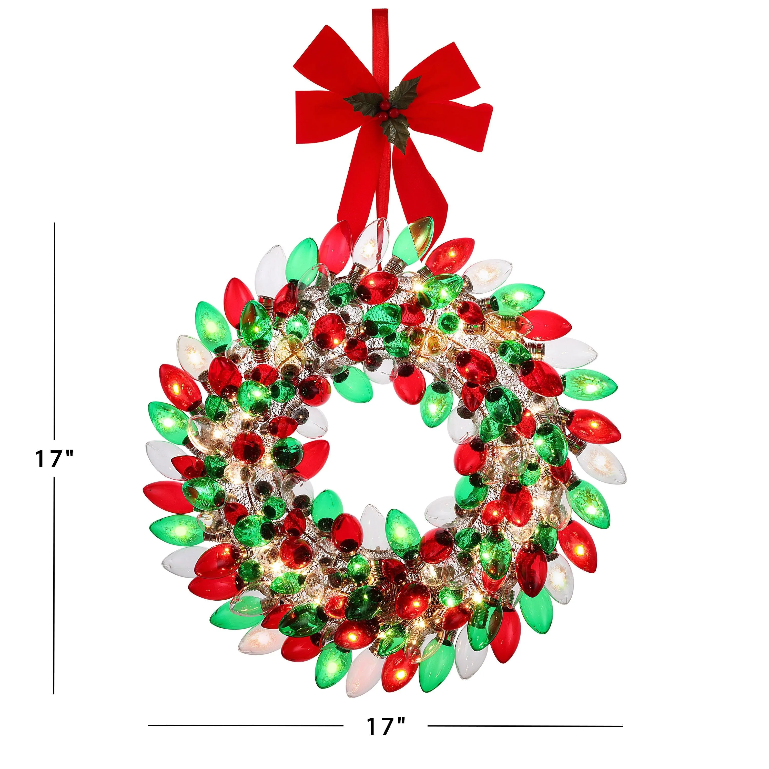 17 in. Retro C9 Bulb Wreath - Red and Green