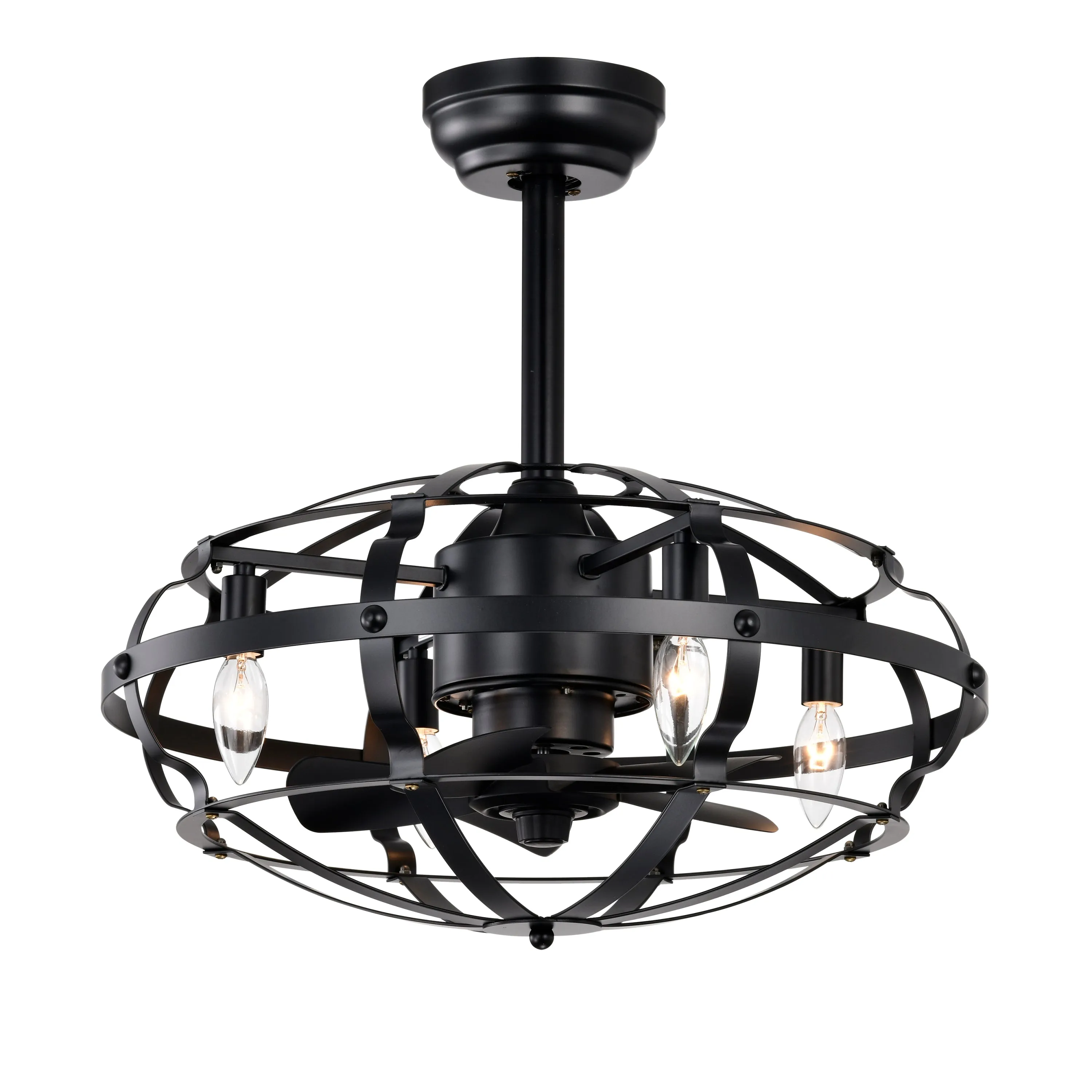 18" Matte Black Cage Ceiling Fan Light Industrial Style Ceiling Fan Light Kit Three-speed Adjustment Ceiling Fan