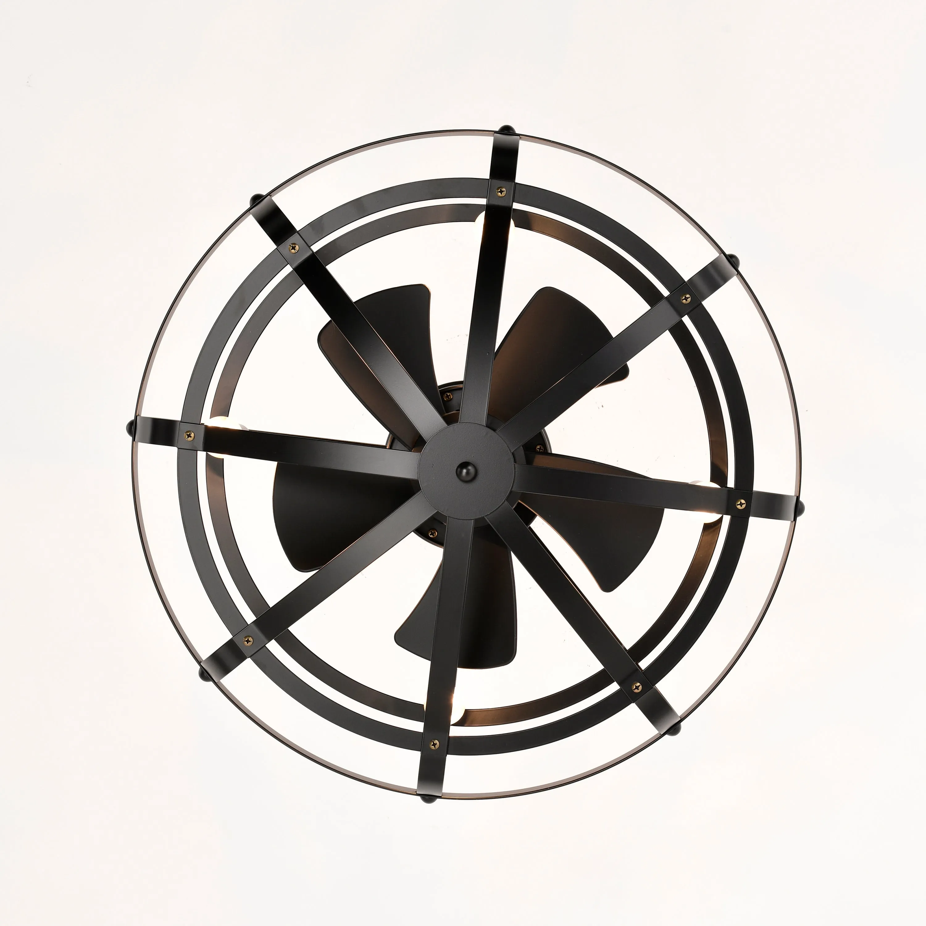 18" Matte Black Cage Ceiling Fan Light Industrial Style Ceiling Fan Light Kit Three-speed Adjustment Ceiling Fan