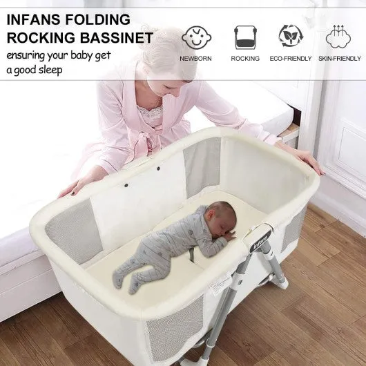 2 in 1 Foldable Crib with Detachable & Thicken Mattress-White