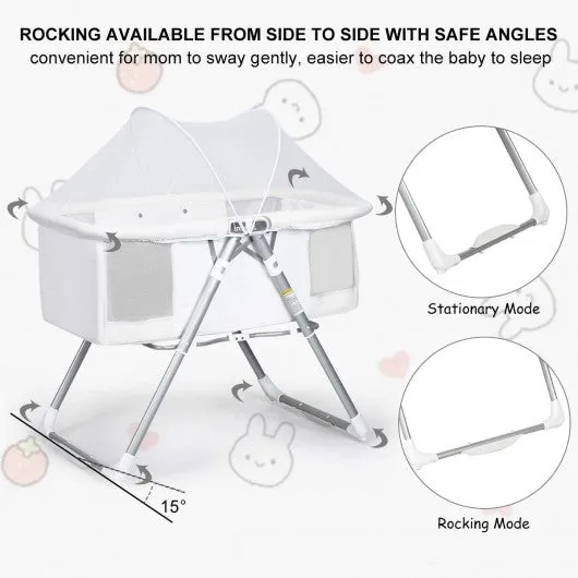 2 in 1 Foldable Crib with Detachable & Thicken Mattress-White