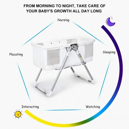 2 in 1 Foldable Crib with Detachable & Thicken Mattress-White
