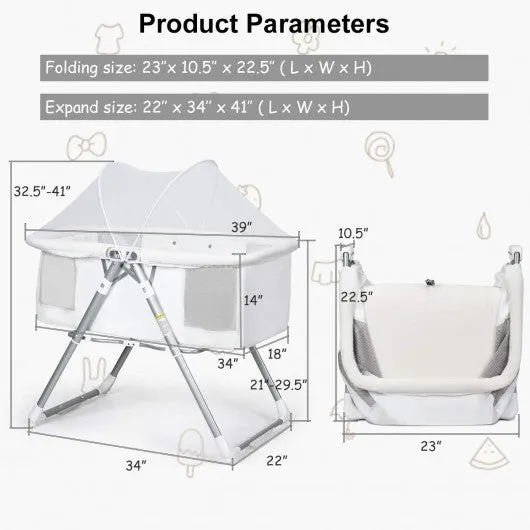 2 in 1 Foldable Crib with Detachable & Thicken Mattress-White