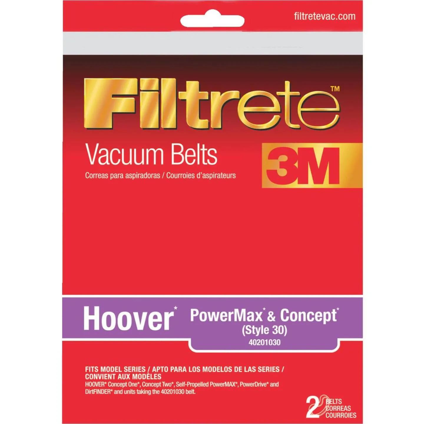 3M Filtrete Hoover Style 30 Concept One, Concept Two, and PowerDrive Vacuum Cleaner Belt (2-Pack)