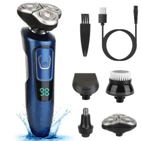 4-in-1 Rechargeable Shaver Kit: Electric Razor, Head Beard Trimmer, IPX7 Waterproof, Dry/Wet Grooming. Cordless.