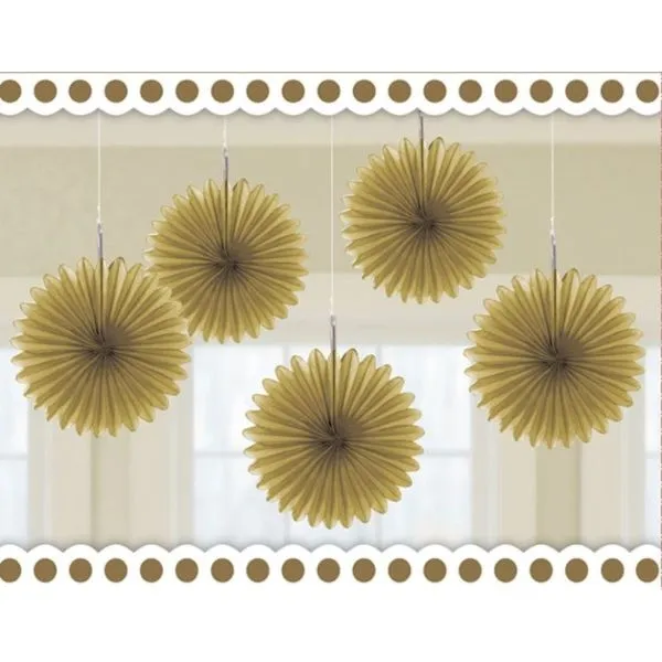 5 Pack Gold Mini Fan Decorations