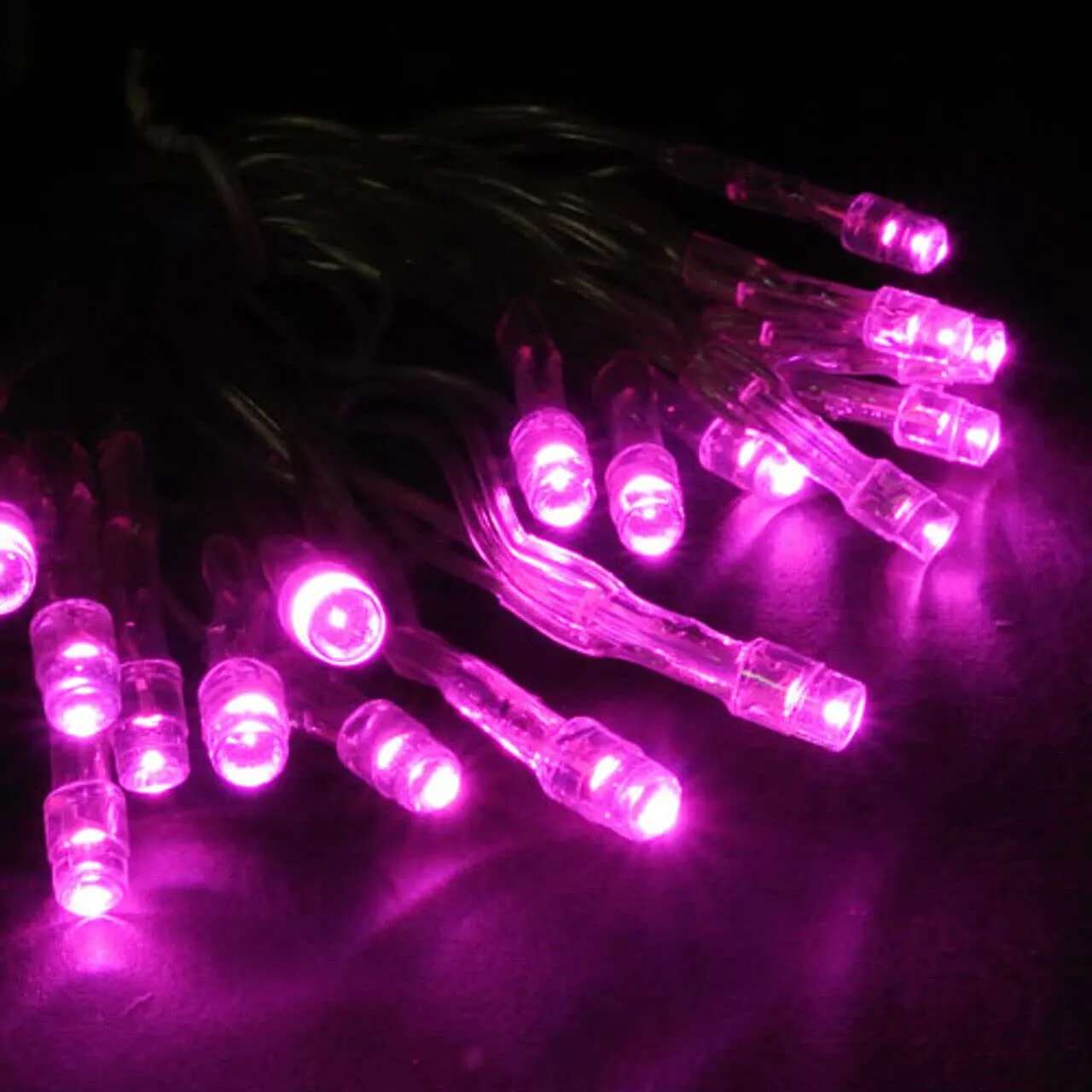 50 Battery Operated LED Lights on Clear Cable (Pink)