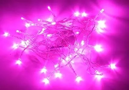 50 Battery Operated LED Lights on Clear Cable (Pink)