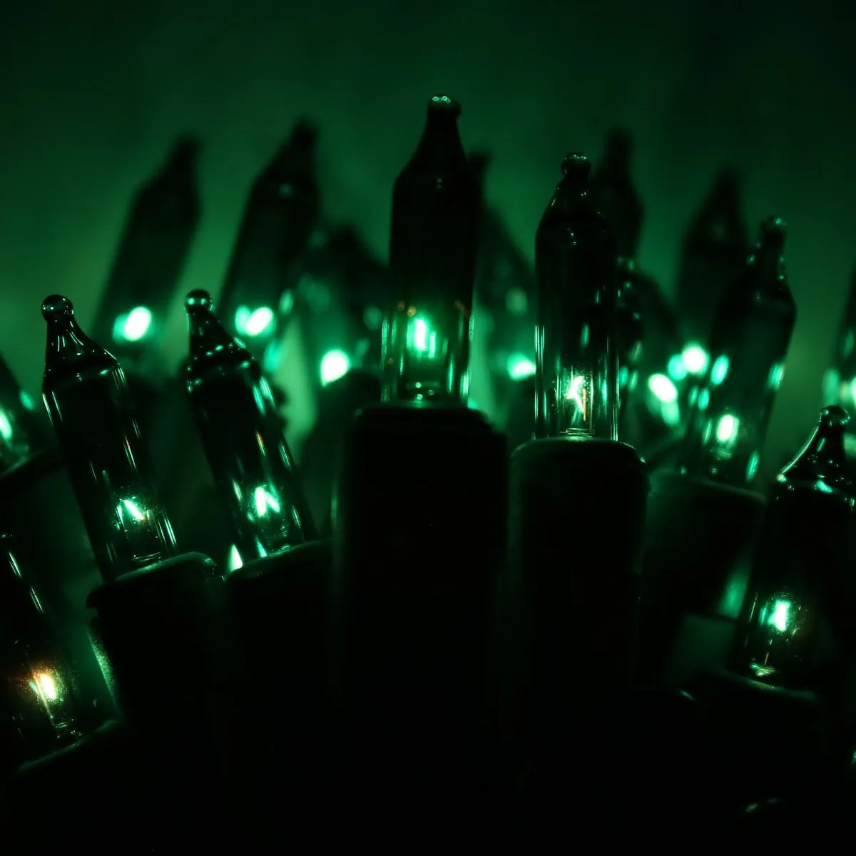 50-bulb Green Mini Lights, 4" Spacing, Green Wire