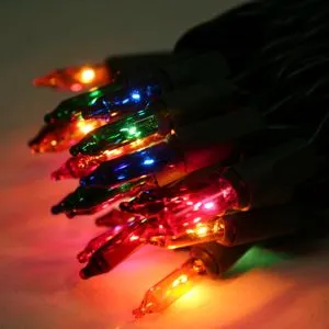 50-bulb Multicolor Mini Lights, 4" Spacing, Black Wire