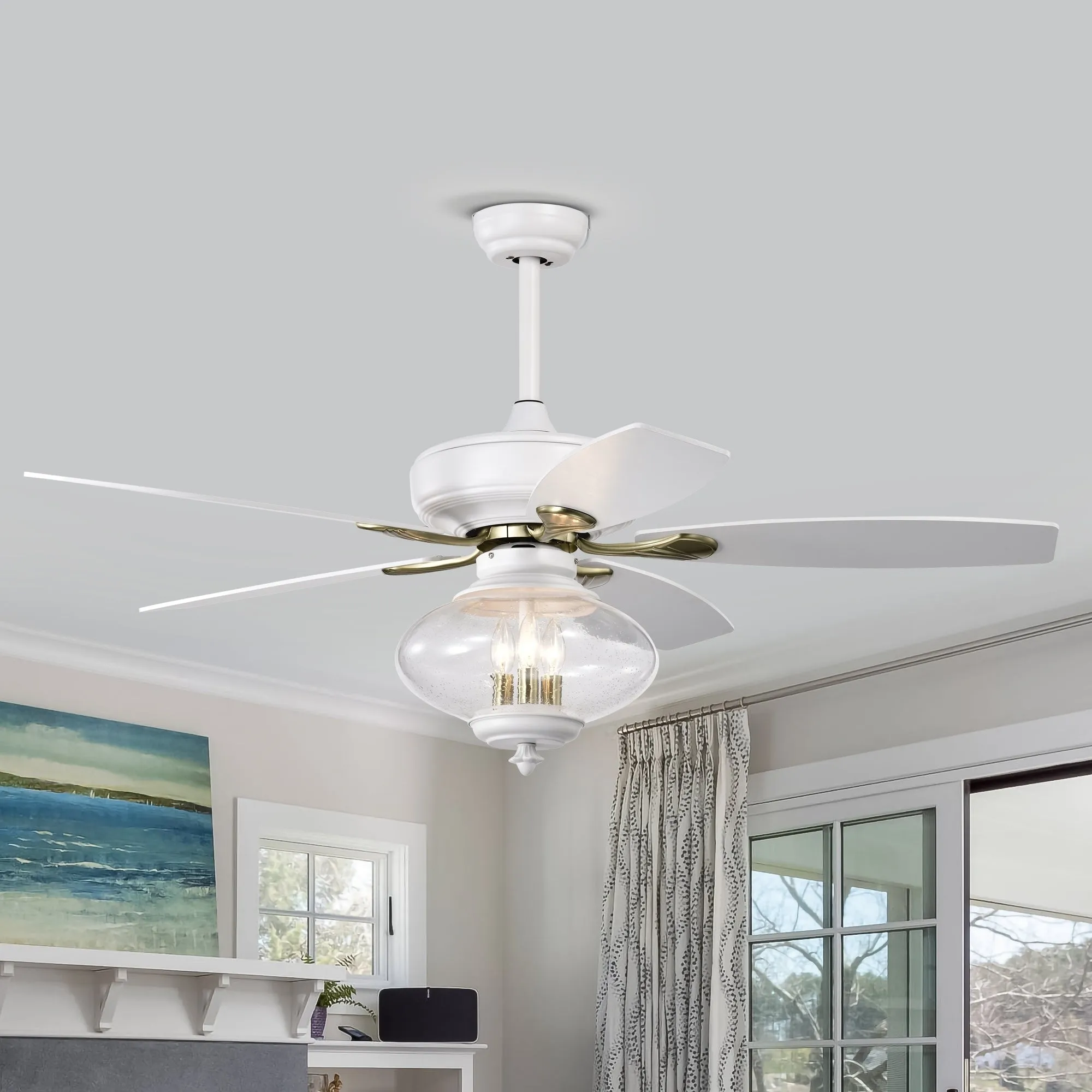 52'' Low Profile Ceiling Fan , White Modern Ceiling Fans with Remote Control --Matte White