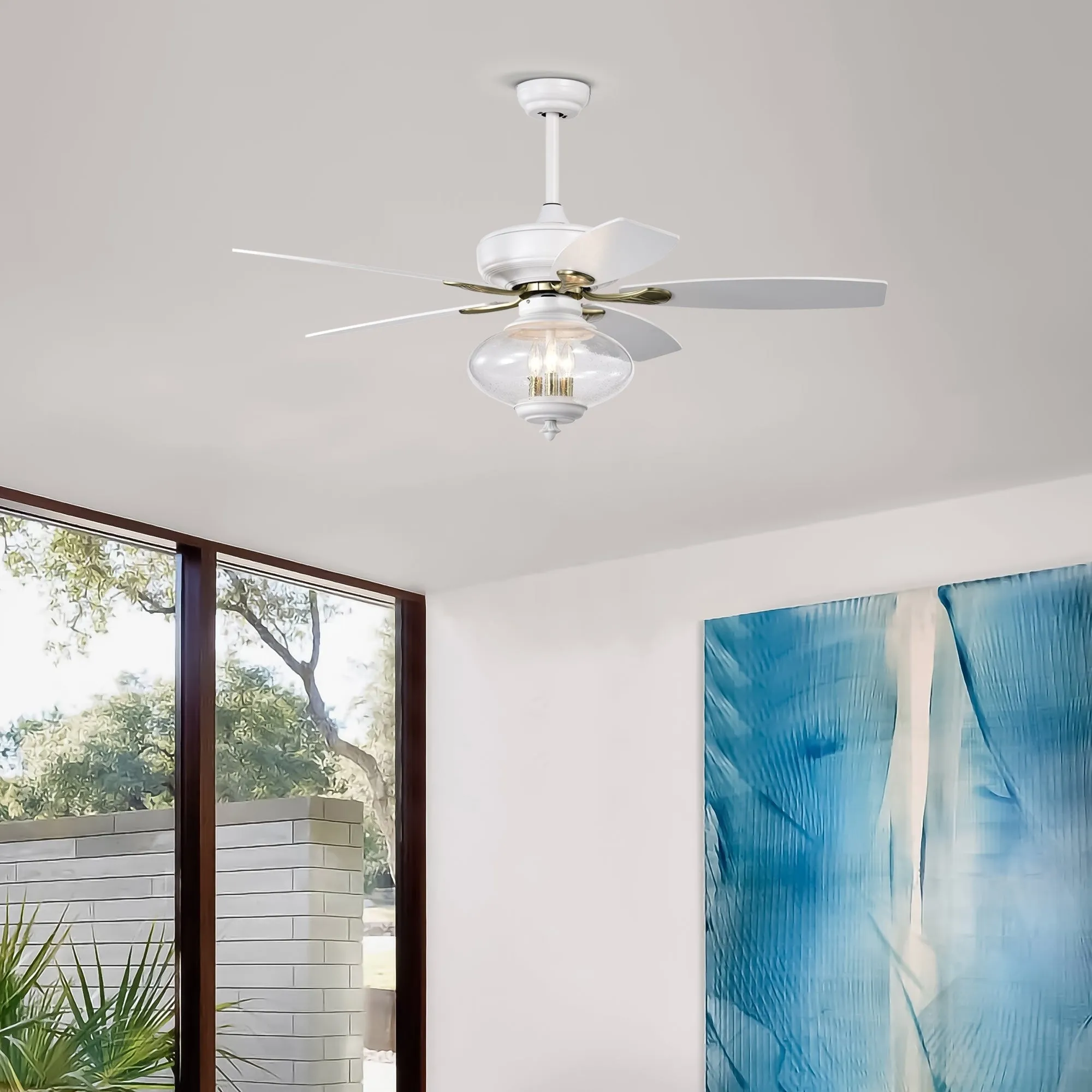 52'' Low Profile Ceiling Fan , White Modern Ceiling Fans with Remote Control --Matte White