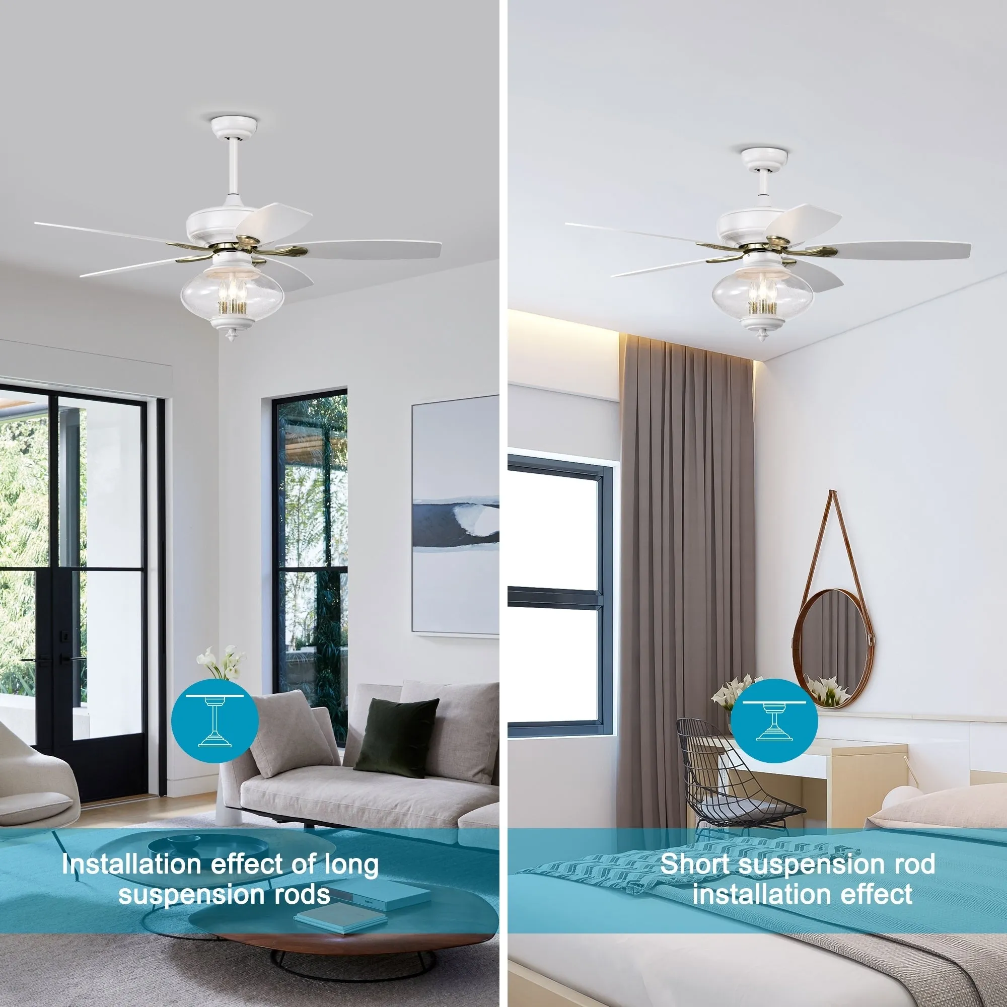 52'' Low Profile Ceiling Fan , White Modern Ceiling Fans with Remote Control --Matte White