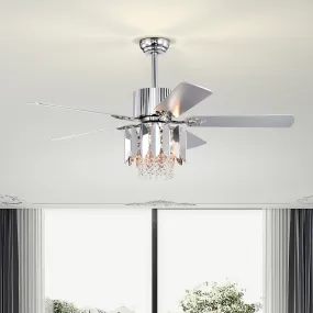 52" Crystal Chandelier Chrome Ceiling Fan Light Reversible 3-speed Silent Ceiling Fan