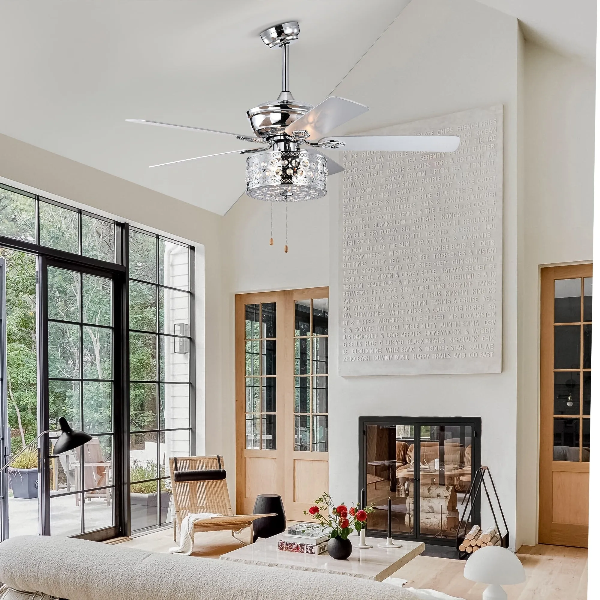 52" Modern Style Pendant Light Silent Reversible Ceiling Fan 3-Speed Adjustable Ceiling Fan Light - Chrome (Bulb Not Included)