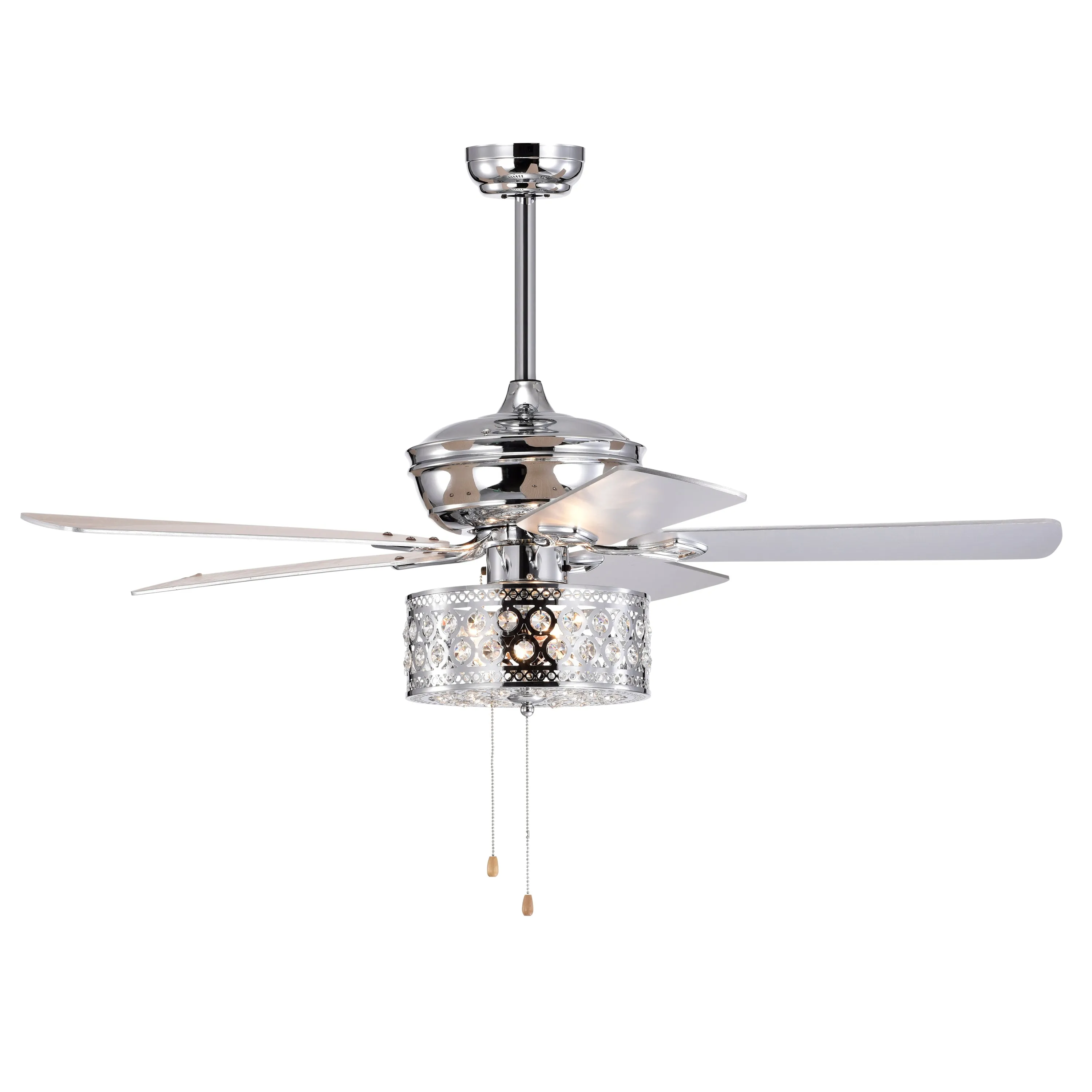 52" Modern Style Pendant Light Silent Reversible Ceiling Fan 3-Speed Adjustable Ceiling Fan Light - Chrome (Bulb Not Included)