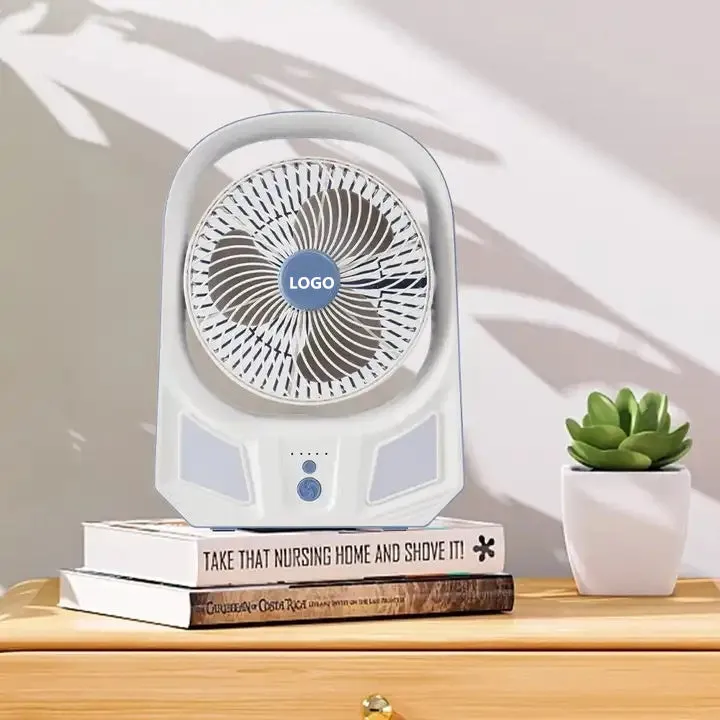 8 Inches 3 blades portable rechargeable FAN for home 3 speeds choose and 2modes 12pcs LED light outdoor solar fan