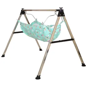 A TO Z HUB Baby Unisex Portable Folding Swing Cradle/Ghodiyu/Crib/BabyJhula/Baby Palna with Free Cotton Hammock (Black Silver)