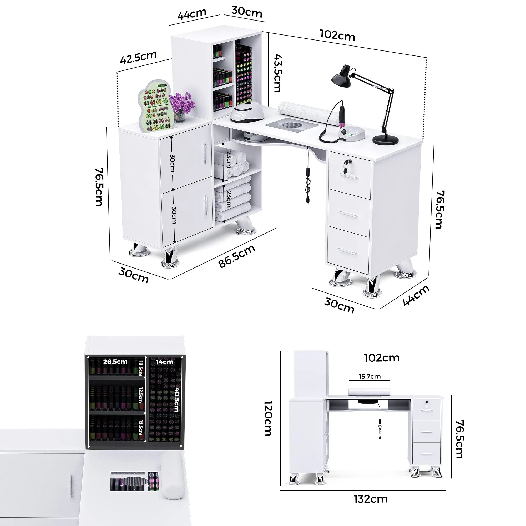 Advwin L-Shaped Manicure Table with Drawers Shelves(Pre-sale, ETA Dec 20)