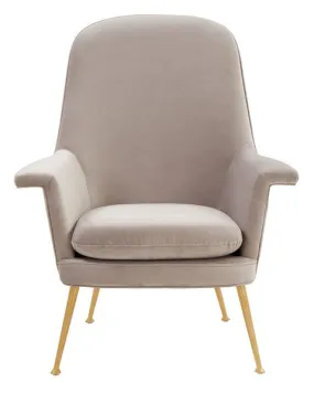 Aimee Contemporary Velvet Arm Chair in Pale Taupe with Chic Gold Legs for Stylish Living Spaces