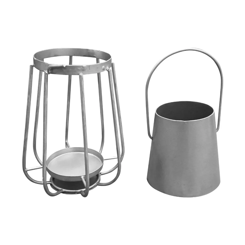 Ambient 12 Inch Vintage Style Iron Candle Stand Lantern, Sleek Curved Handle, Metallic Silver By The Urban Port