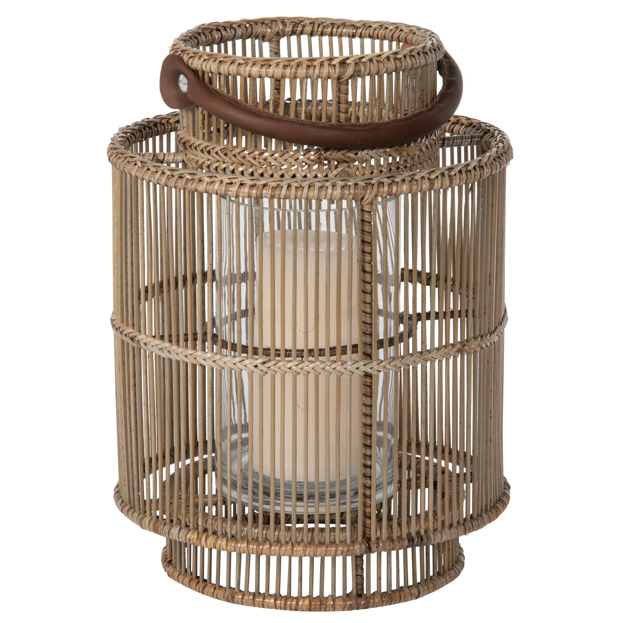 Baja Decorative Rattan Candle Hurricane Lanterns, Natural