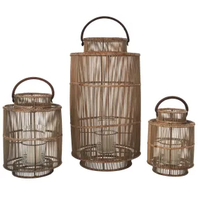 Baja Decorative Rattan Candle Hurricane Lanterns, Natural