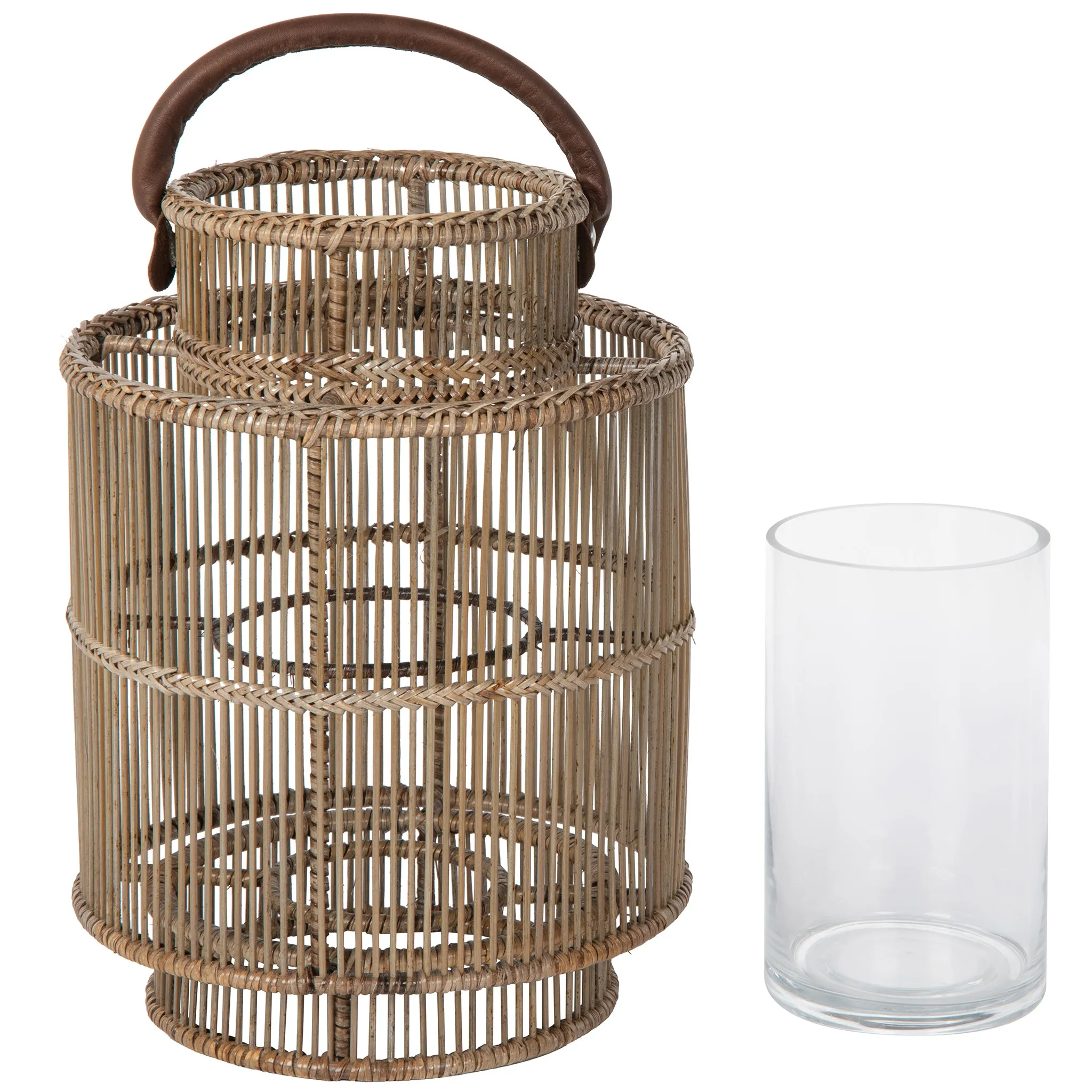 Baja Decorative Rattan Candle Hurricane Lanterns, Natural