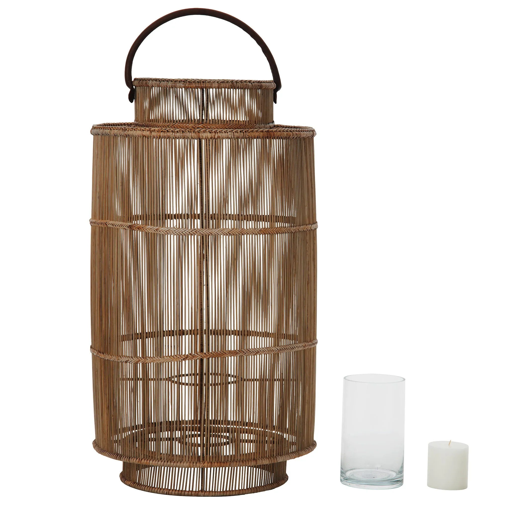 Baja Decorative Rattan Candle Hurricane Lanterns, Natural