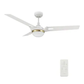 BEDFORD 52 inch 3-Blade Smart Ceiling Fan with LED Light Kit & Remote Control- White/White (Gold Detail)