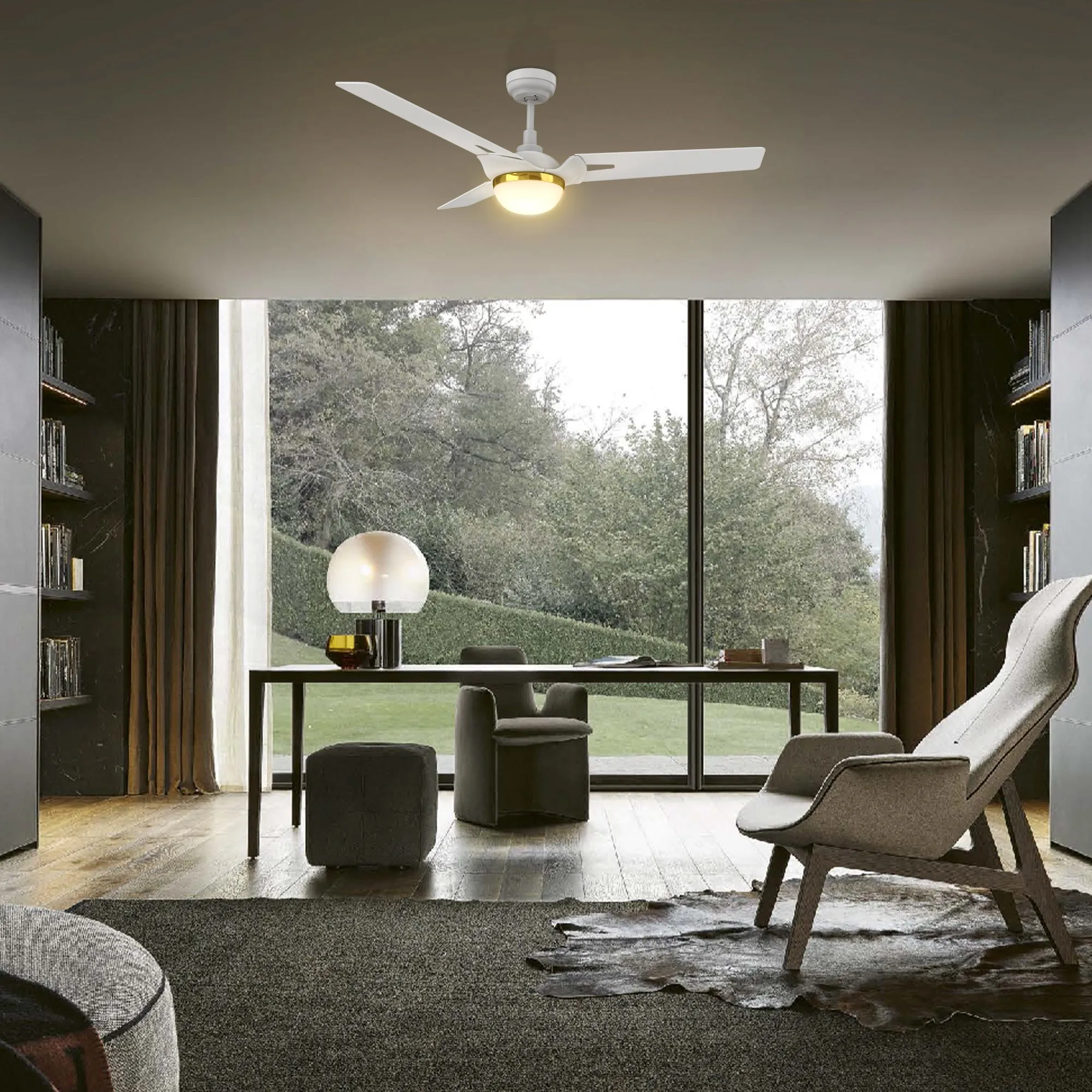 BEDFORD 52 inch 3-Blade Smart Ceiling Fan with LED Light Kit & Remote Control- White/White (Gold Detail)