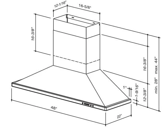 Best Range Hoods WTT32I48SB Wtt32 - 48" Brushed Stainless Steel Wall Mount Chimney Hood With Internal 1275 Max Cfm Blower