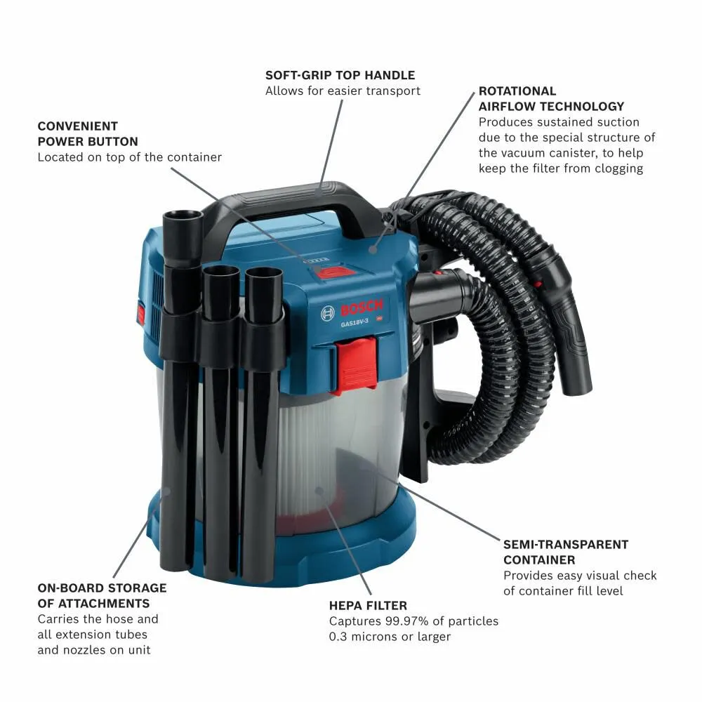 Bosch GAS18V-3N 18V Wet/Dry Vacuum Cleaner (Tool Only)