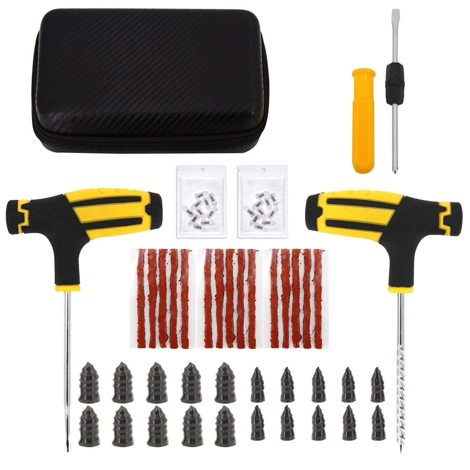 Car Tire Repair Tool Kit Studding Set Auto Bike Puncture Plug Garage Needle Nose Pliers Vacuum Film Nail Screws W/ Storage Case